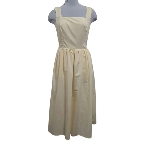 Rihoas Square Neck Criss Cross Back Sleeveless Midi Dress Light Yellow Small NWT - Picture 1 of 14